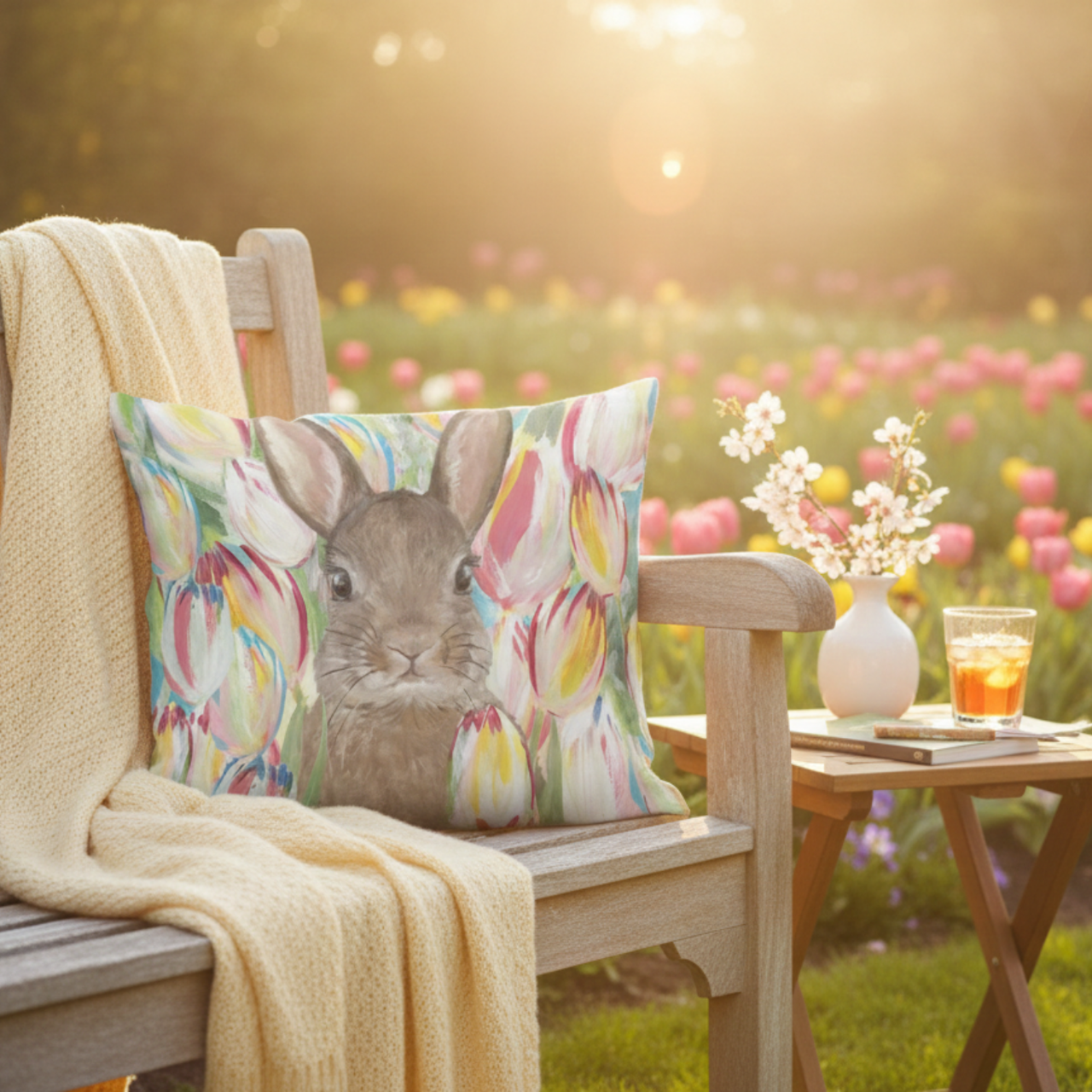 Accent Pillow Easter Bunny with Tullips