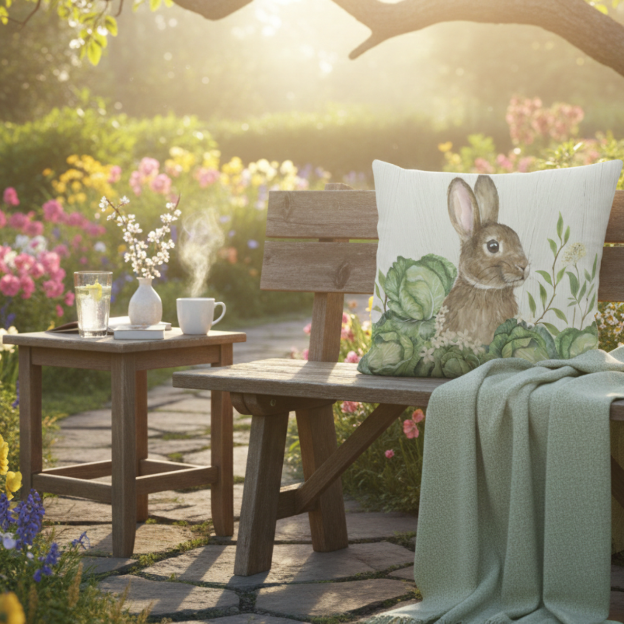 Accent Pillow Easter Rabbit & Cabbages