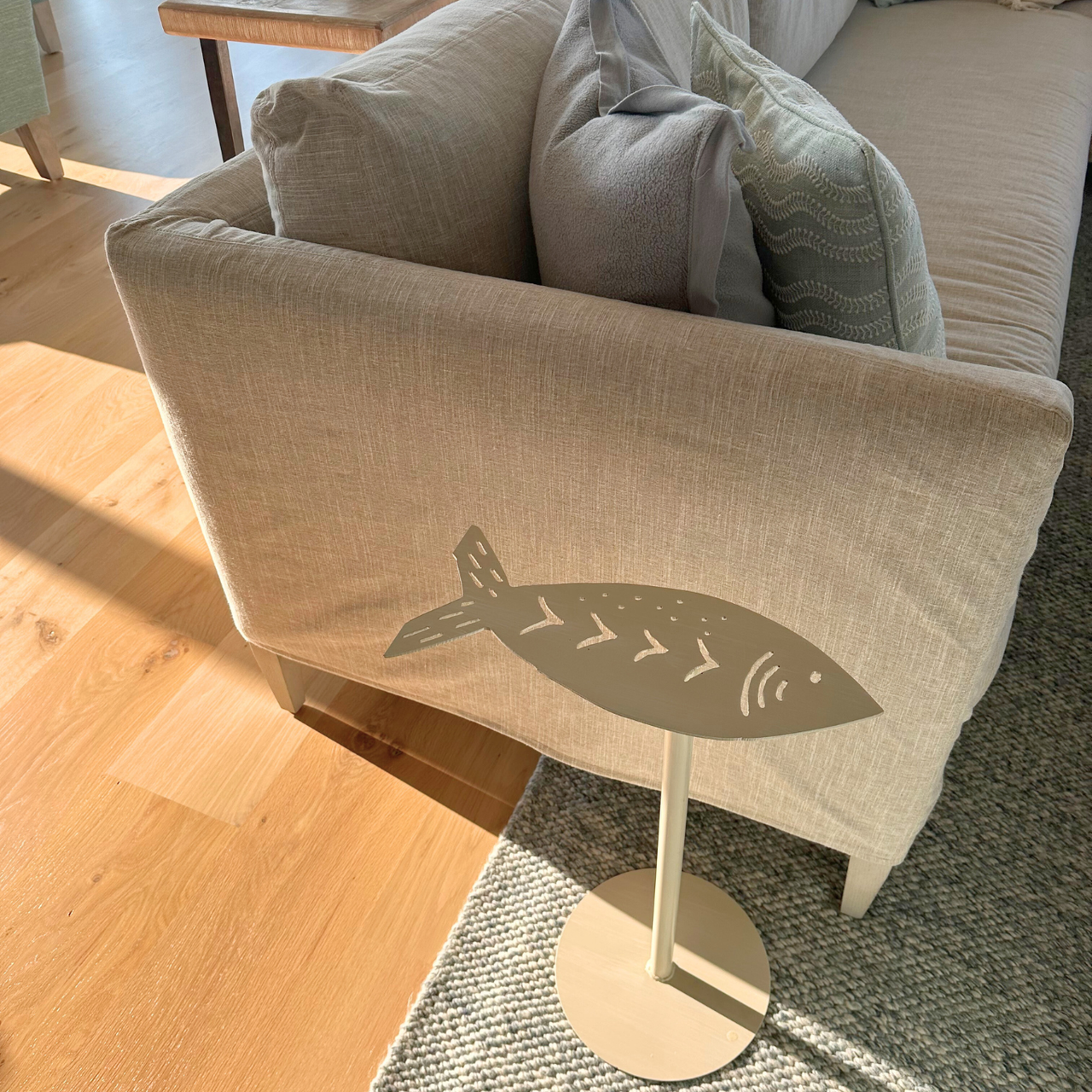 Coastal Fish Side Table - Distressed White