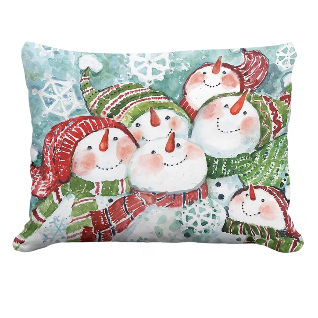 Snowman with Scarves Toss Pillow