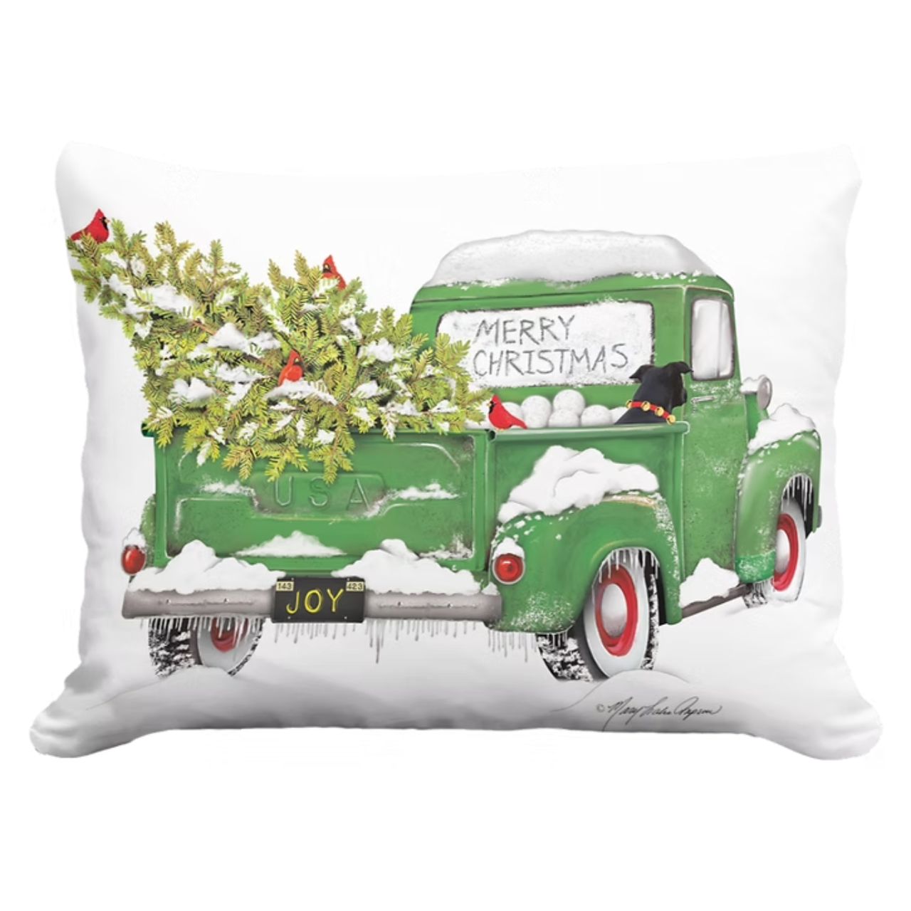 Accent Pillow Green Truck with Christmas Tree