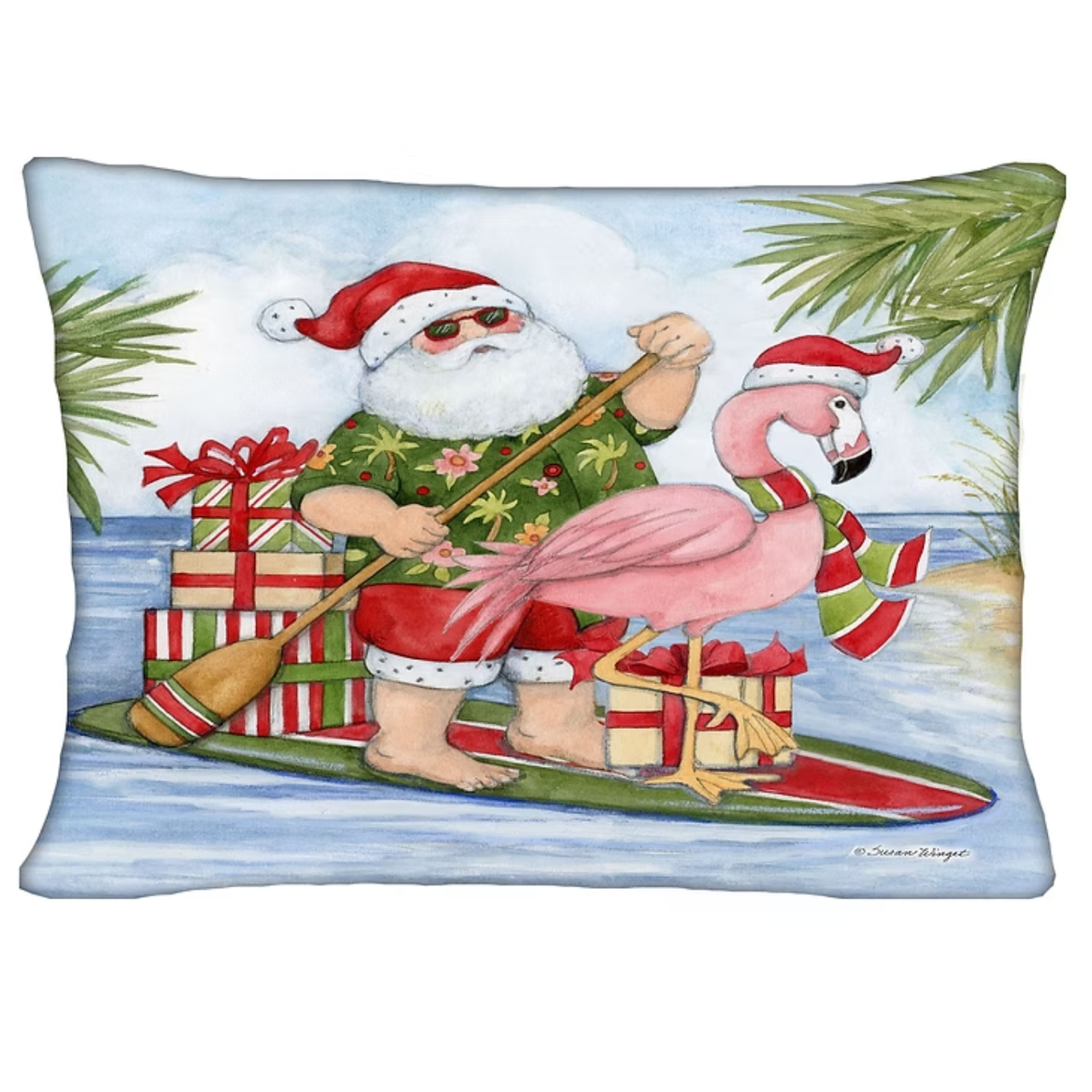 Accent Pillow Beach Santa on Paddle Board