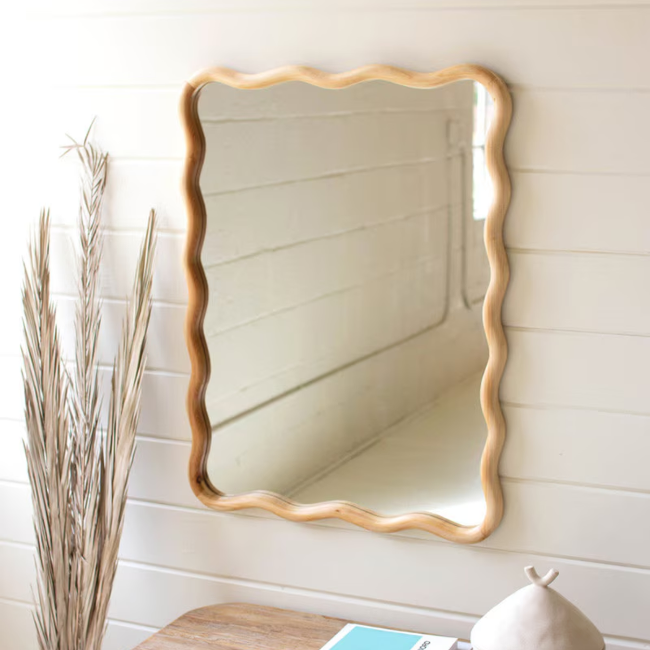 Natural Boho Inspired Wooden Squiggle Mirror
