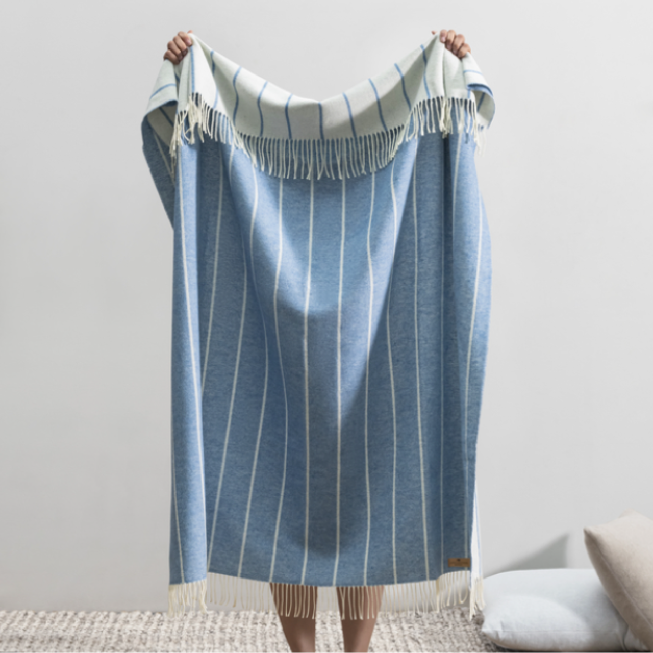 Italian Fiji Stripe Throw Blanket - Denim Blue