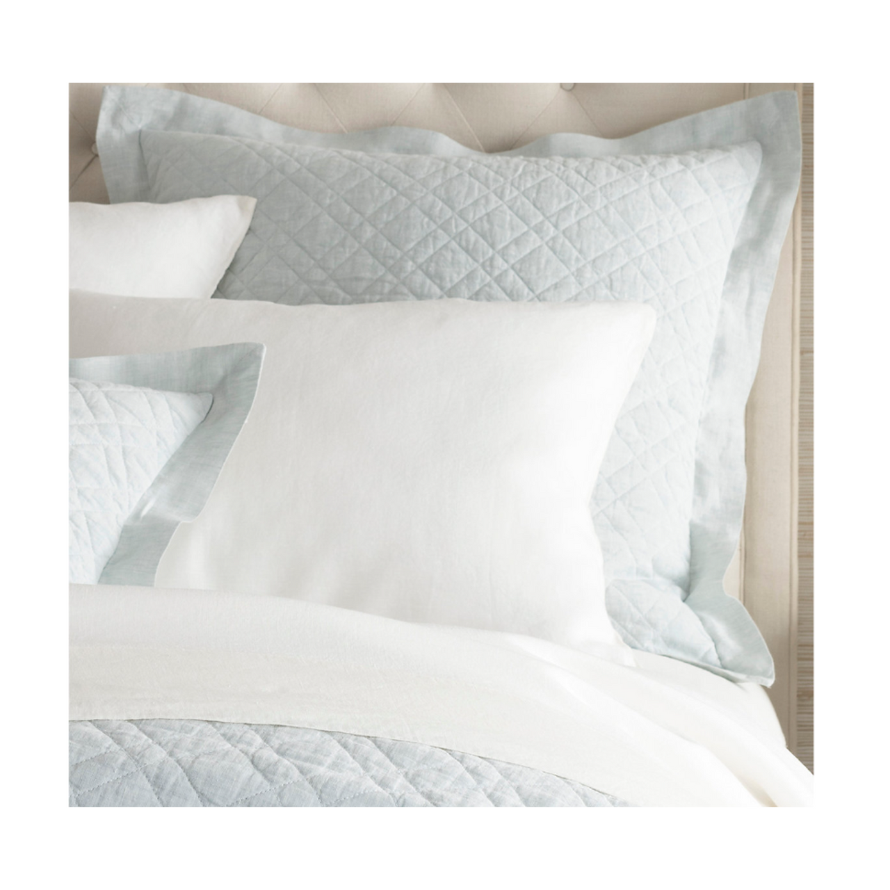 Bedding Washed Linen Quilted Shams Sky