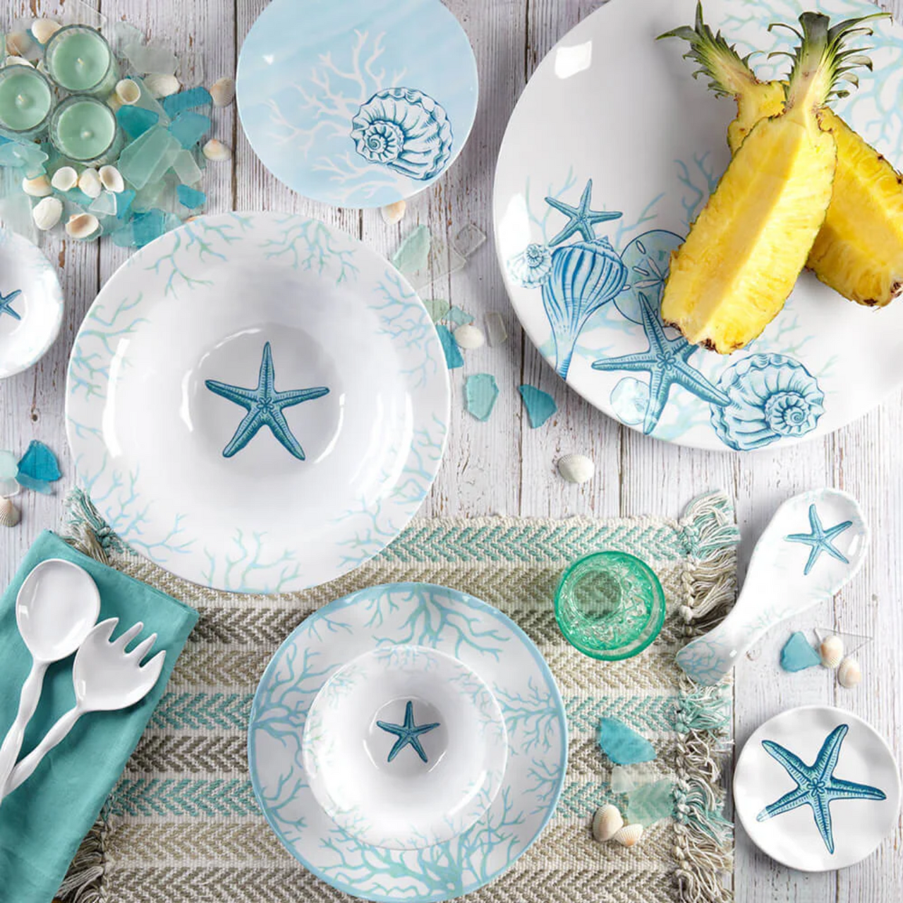 Melamine Coastal Dishes - Set of 12