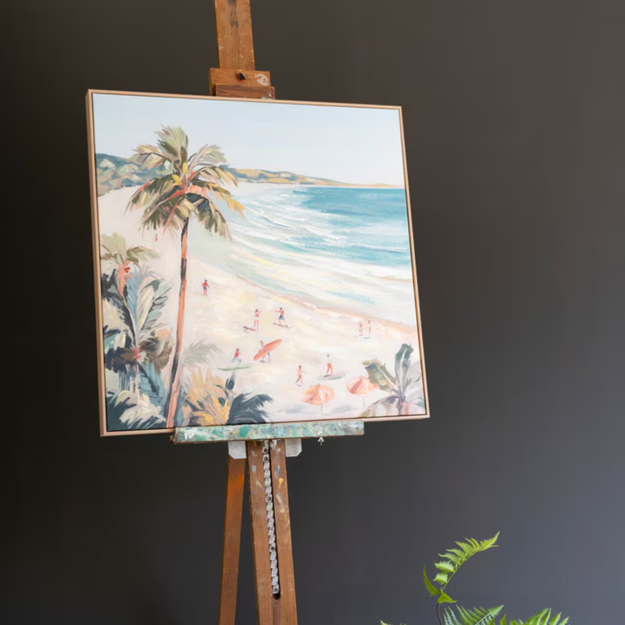 Framed Beach & Surf Scene Painting
