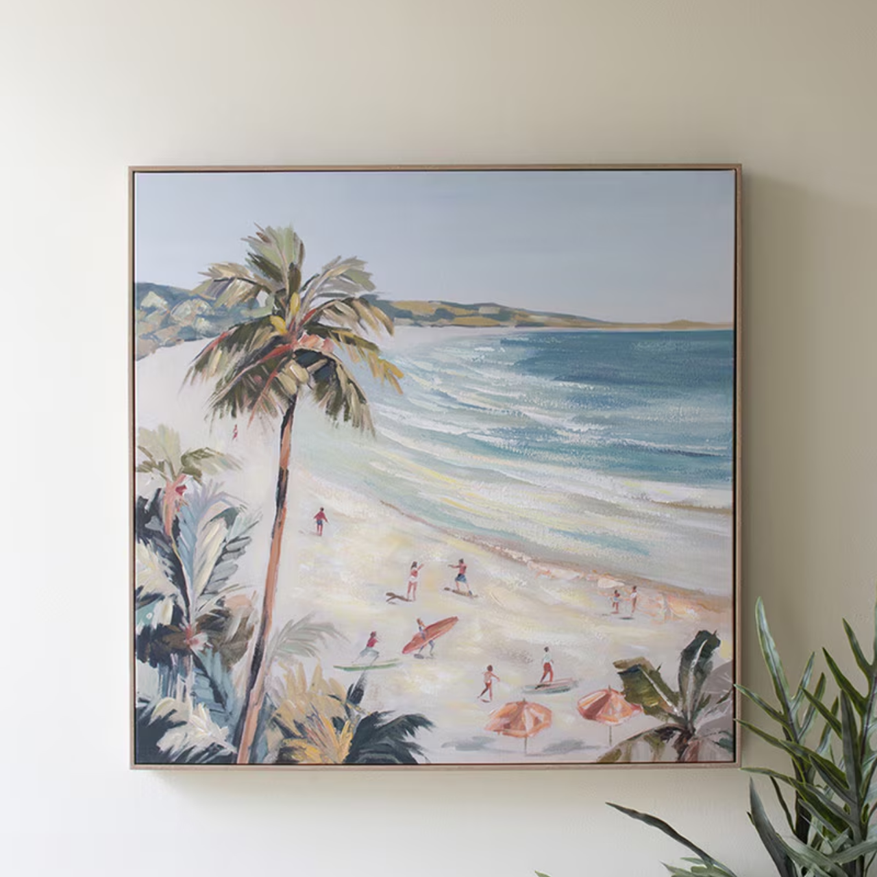 Framed Beach & Surf Scene Painting