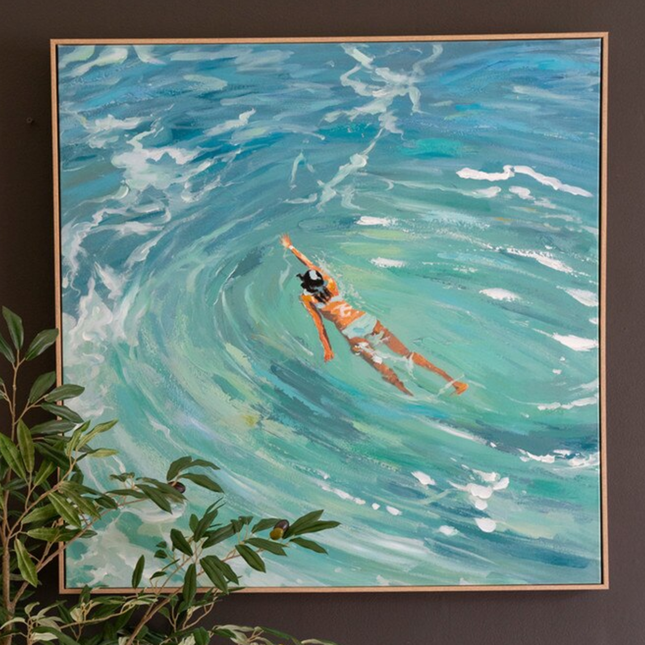 Framed Ocean Swimmer Painting