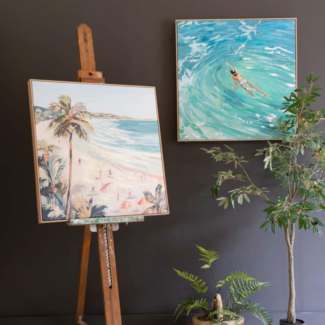 Framed Ocean Swimmer Painting