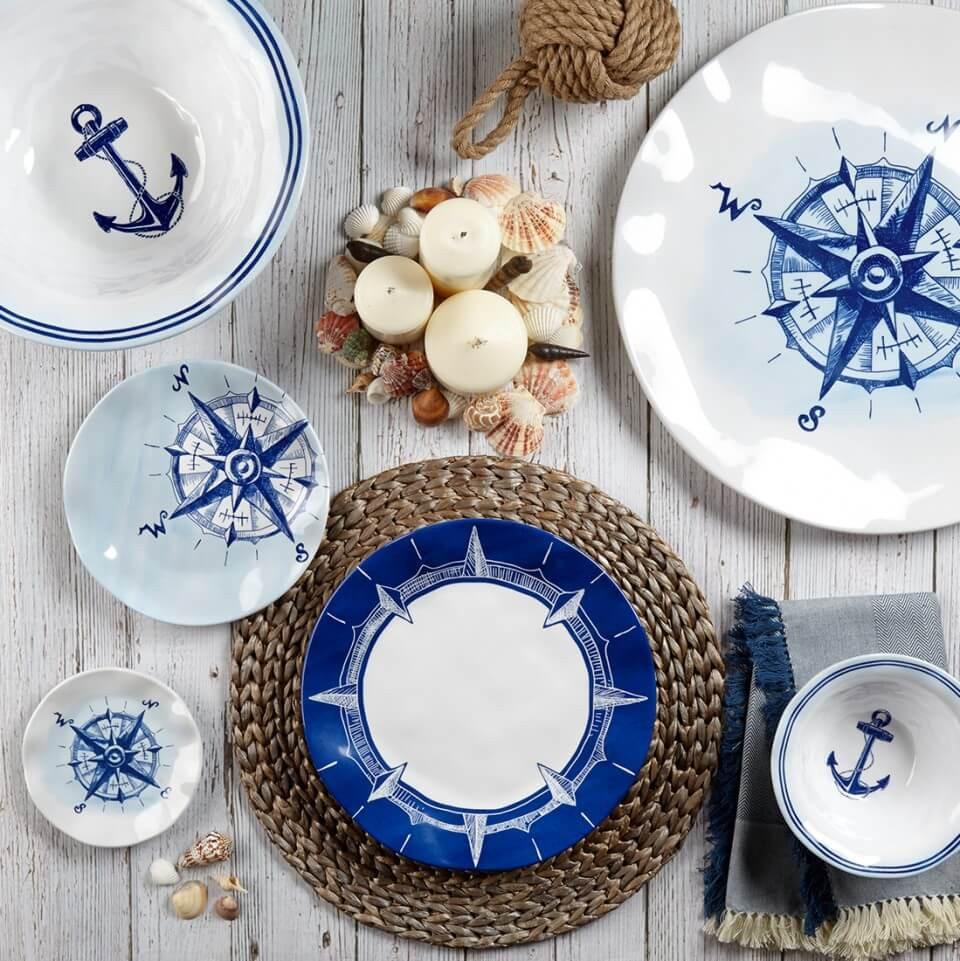 Melamine Nautical Dishes - Set of 12