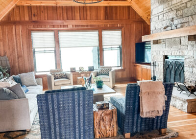 Living room set up with coastal cabin vibe